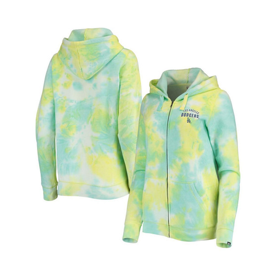 Women's White Los Angeles Dodgers Tie-Dye Full-Zip Hoodie