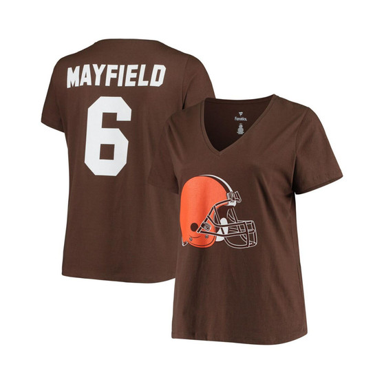 Women's Baker Mayfield Brown Cleveland Browns Plus Size Name and Number V-Neck T-shirt