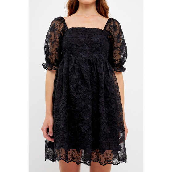 Women's Floral Embroidery Babydoll Dress