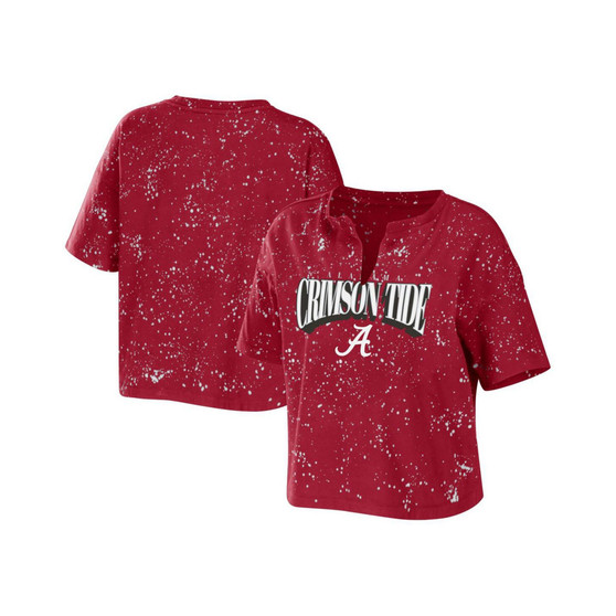 Women's Crimson Alabama Crimson Tide Bleach Wash Splatter Notch Neck T-shirt