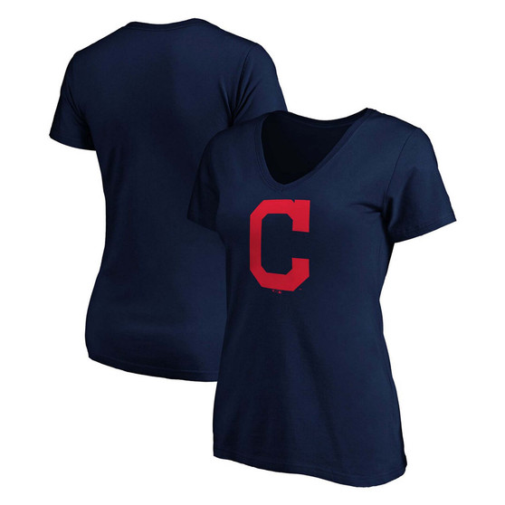 Plus Size Navy Cleveland Indians Core Official Logo V-Neck T-shirt
