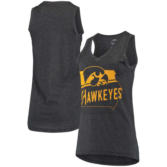 Women's Black Iowa Hawkeyes Ferris Melange V-Neck Tank Top