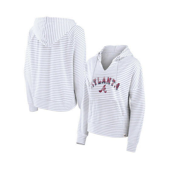 Women's Branded White Atlanta Braves Striped Arch Pullover Hoodie