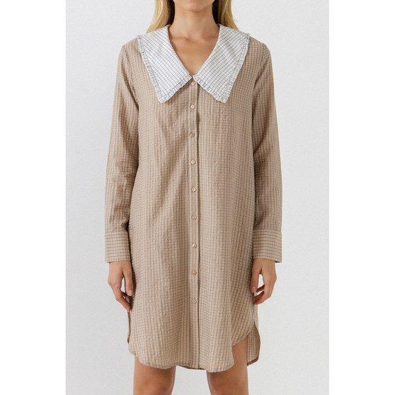Women's Shirts Dress with Contrast Collar