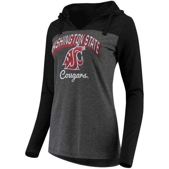 Women's Charcoal Washington State Cougars Knockout Color Block Long Sleeve V-Neck Hoodie T-shirt