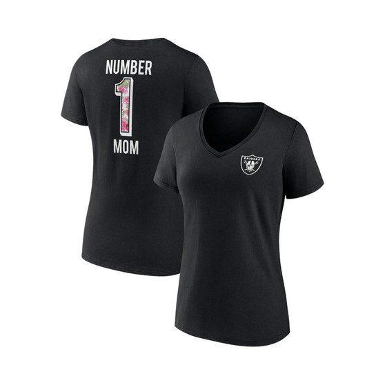 Women's Branded Black Las Vegas Raiders Plus Size Mother's Day #1 Mom V-Neck T-shirt