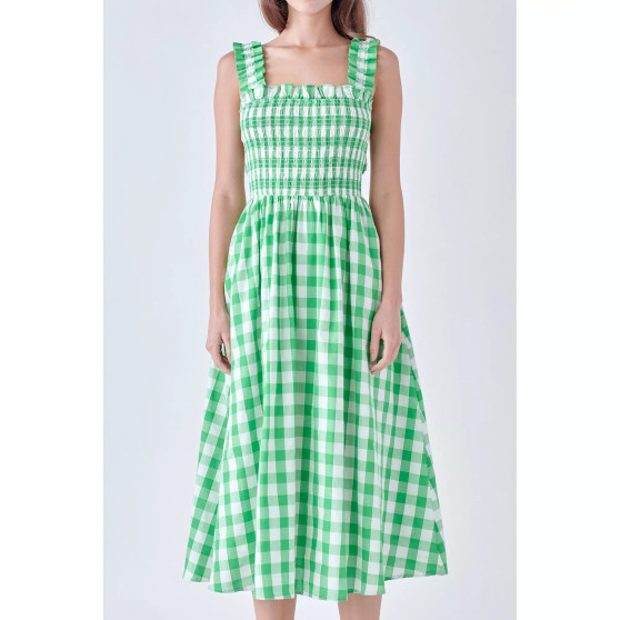 Women's Check Print Smocked Dress