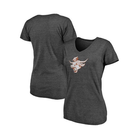 Women's Branded Heathered Charcoal Texas Longhorns Vault Primary Logo V-Neck Tri-Blend T-shirt