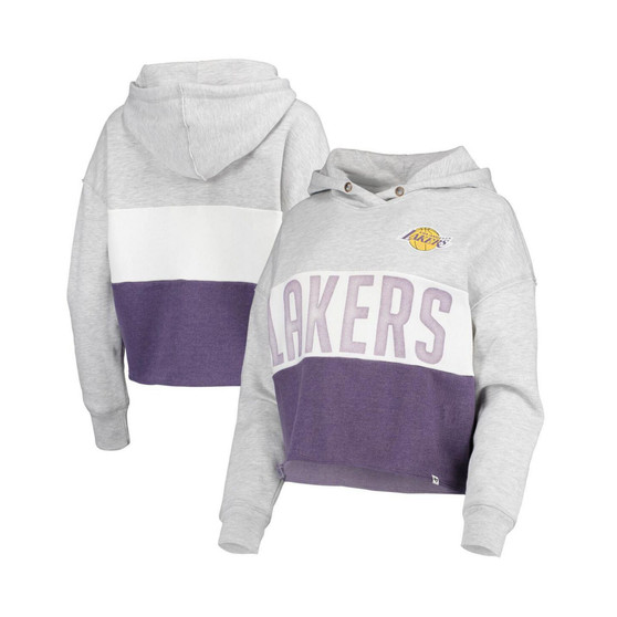 Women's '47 Heathered Gray Los Angeles Lakers Lizzy Cutoff Pullover Hoodie