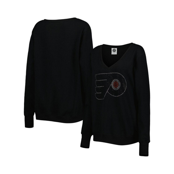 Women's Black Philadelphia Flyers Rhinestone V-Neck Pullover Sweatshirt
