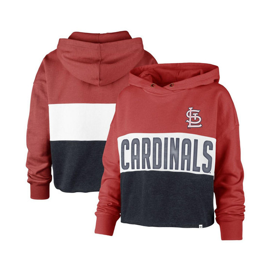 Women's '47 Heathered Red and Heathered Navy St. Louis Cardinals Lizzy Cropped Pullover Hoodie