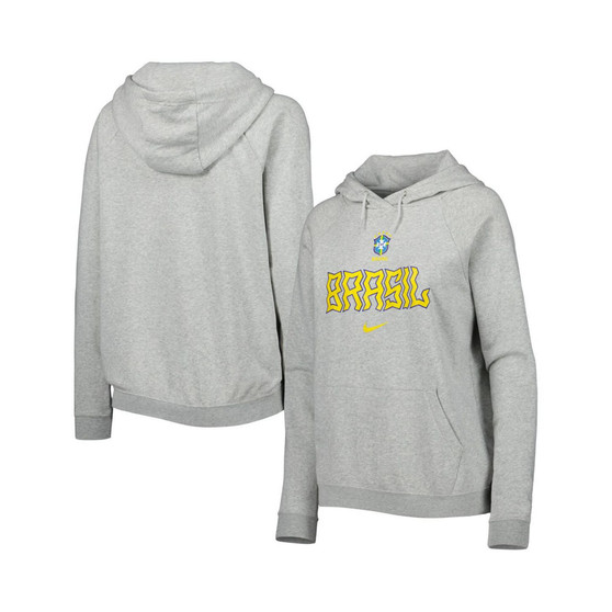 Women's Heather Gray Brazil National Team Lockup Varsity Fleece Raglan Pullover Hoodie