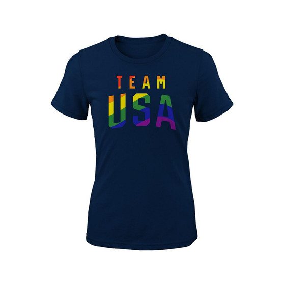 Women's Navy Team USA Stacked Logo Pride Month T-shirt