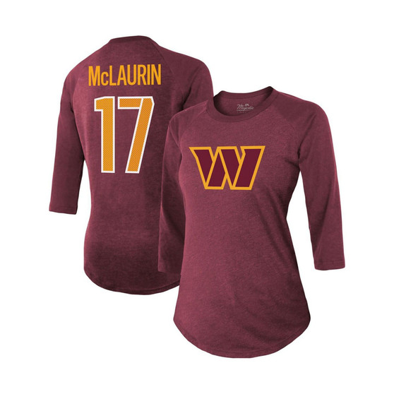 Women's Threads Terry McLaurin Burgundy Washington Commanders Name & Number Raglan 3/4 Sleeve T-shirt