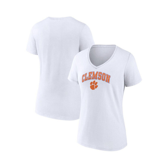 Women's Branded White Clemson Tigers Evergreen Campus V-Neck T-shirt