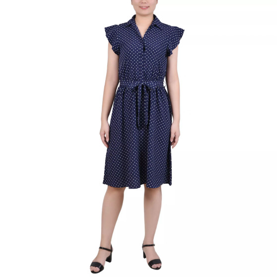 Petite Belted Flutter Sleeve Printed Dress