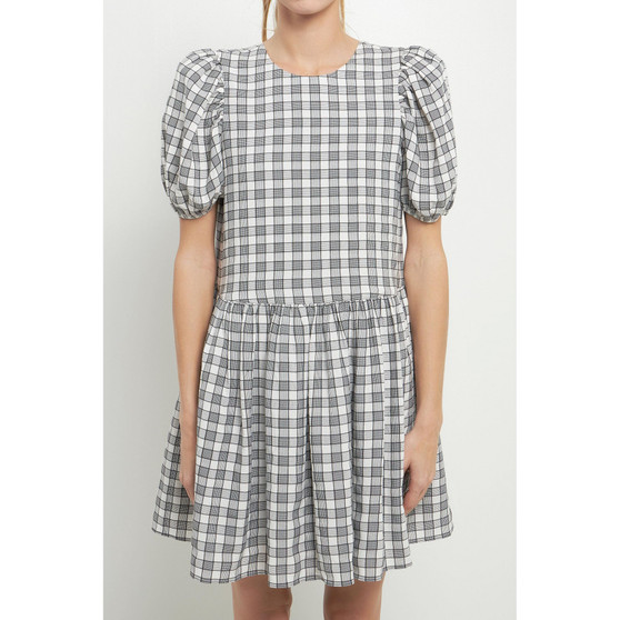 Women's Gingham Contrast Bow Mini Dress