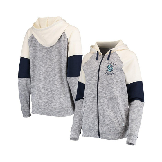 Women's Deep Sea Blue and Cream Seattle Kraken Big League Space-Dye Raglan Full-Zip Hoodie