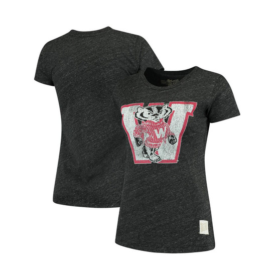 Women's Heathered Black Wisconsin Badgers Tri-Blend Crew Neck T-shirt