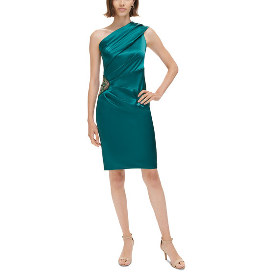Women' One Shoulder Satin Sleeveless Sheath Dress