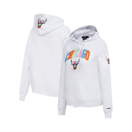 Women's White Chicago Bulls Washed Neon Pullover Hoodie