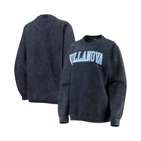 Women's Navy Villanova Wildcats Comfy Cord Vintage-Like Wash Basic Arch Pullover Sweatshirt