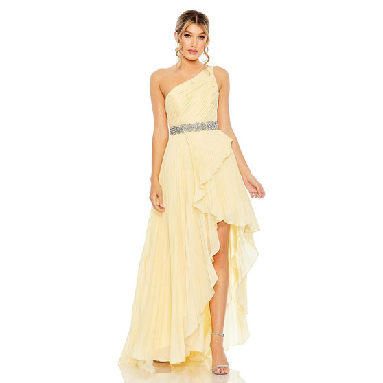 Women's Pleated One Shoulder Asymmetrical Ruffle Hem Gown