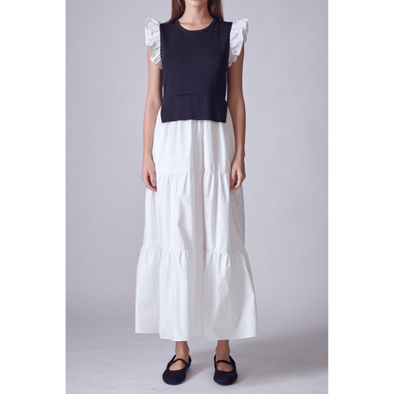 Women's Mixed Media Sleeveless Maxi Dress