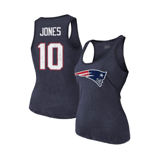 Women's Threads Mac Jones Navy New England Patriots Player Name and Number Tri-Blend Tank Top