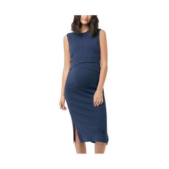 Maternity Layered Knit Sleeveless Nursing Dress Ink