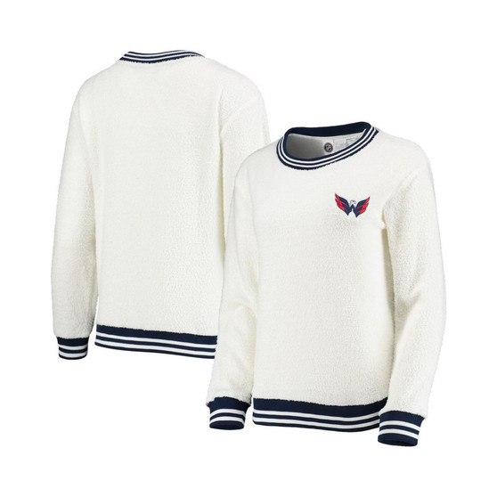 Women's Cream and Navy Washington Capitals Granite Sherpa Pullover Sweatshirt