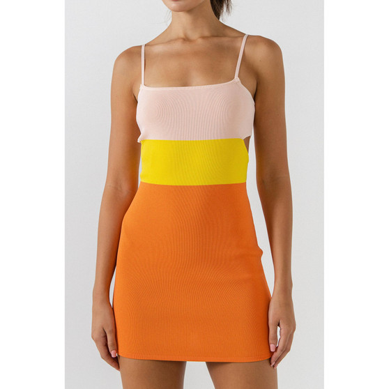 Women's Color Block Cut Out Mini Dress