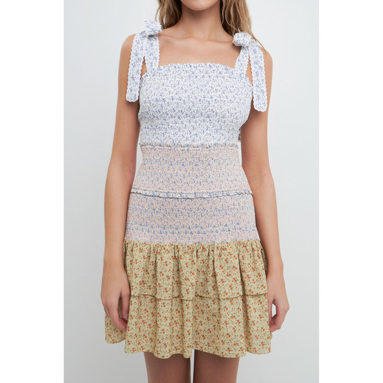 Women's Floral Colorblock Mini Dress