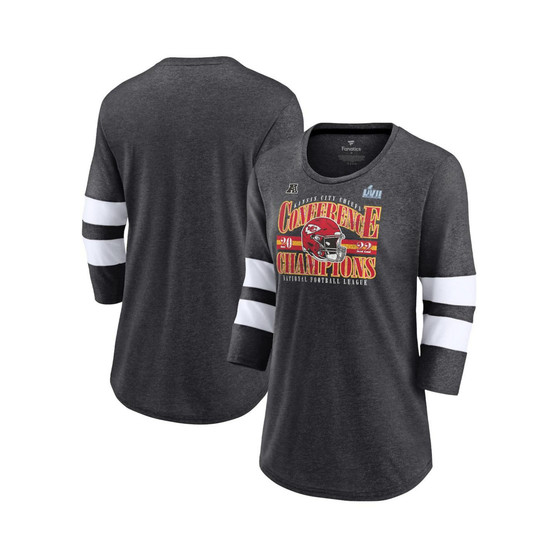 Women's Branded Heather Charcoal Kansas City Chiefs 2022 AFC Champions Banner Worthy Tri-Blend 3/4-Sleeve T-shirt