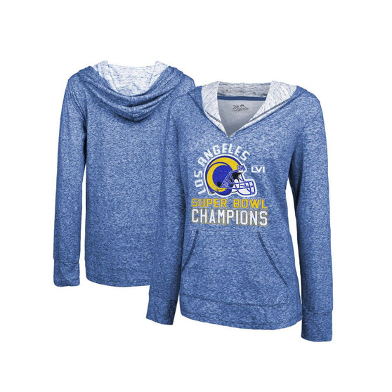 Women's Threads Heathered Royal Los Angeles Rams Super Bowl LVI Champions Hard Count Slub Pullover Hoodie