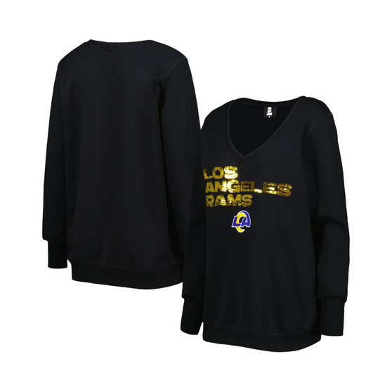 Women's Black Los Angeles Rams Sequin Logo V-Neck Pullover Sweatshirt