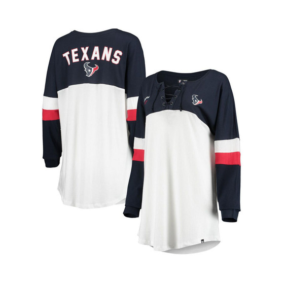 Women's White, Navy Houston Texans Athletic Varsity Lace-Up V-Neck Long Sleeve T-shirt