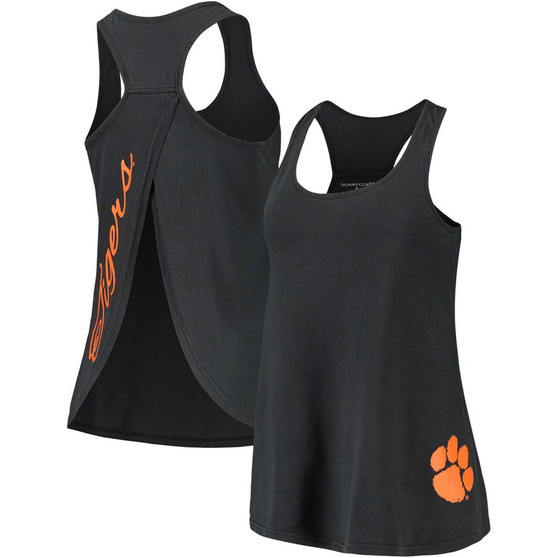 Women's Black Clemson Tigers Vintage-Like Charm Open Back Tank Top