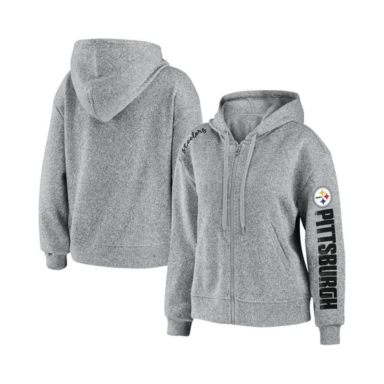 Women's Heathered Gray Pittsburgh Steelers Full-Zip Hoodie