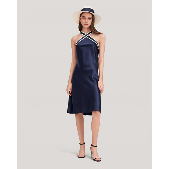 Women's Glossy Camellia Silk Halter-Neck Dress