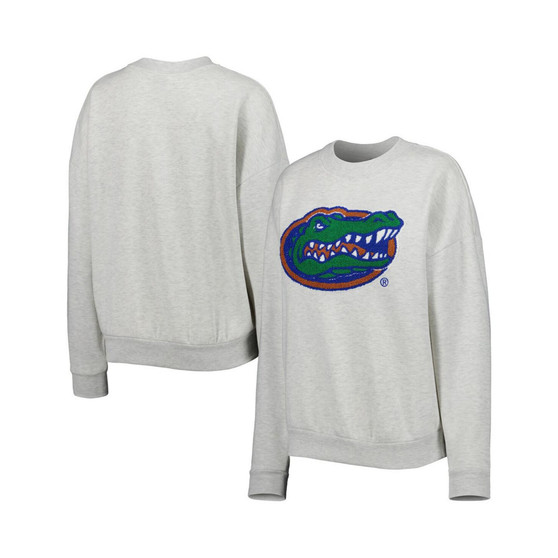 Women's Heather Gray Florida Gators Chenille Patch Fleece Pullover Sweatshirt