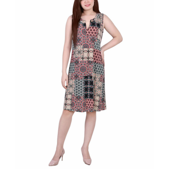 Petite Size Sleeveless Keyhole Dress with Hardware