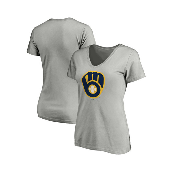 Women's Branded Heathered Gray Milwaukee Brewers Core Official Logo V-Neck T-shirt