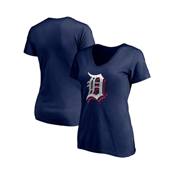 Women's Navy Detroit Tigers Red White & Team V-Neck T-shirt