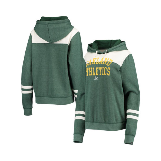 Women's Heathered Green, White Oakland Athletics Colorblock Tri-Blend Pullover Hoodie