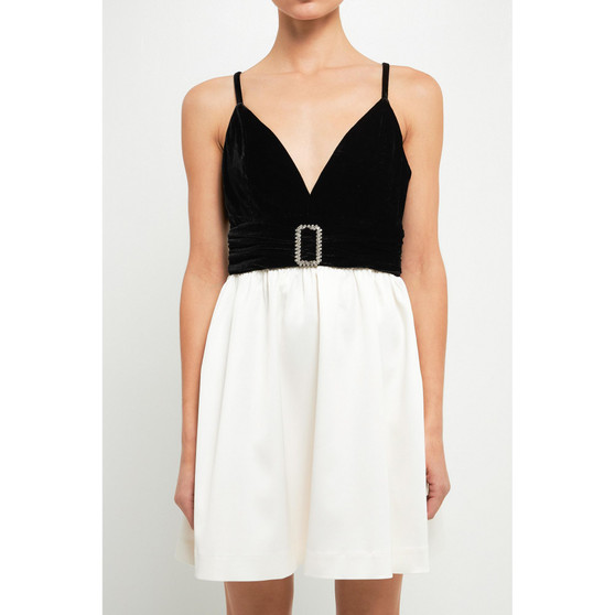 Women's Jewel Detail Contrast Mini Dress