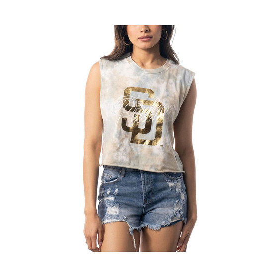 Women's White San Diego Padres Washed Muscle Tank Top