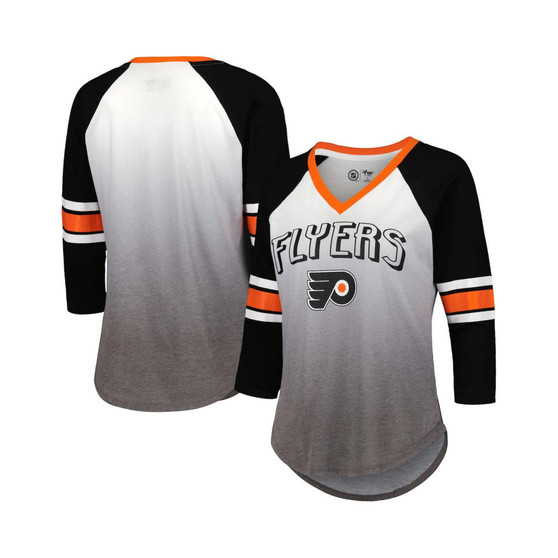 Women's Black Philadelphia Flyers Lead Off Tri-Blend Raglan 3/4-Sleeve V-Neck T-shirt