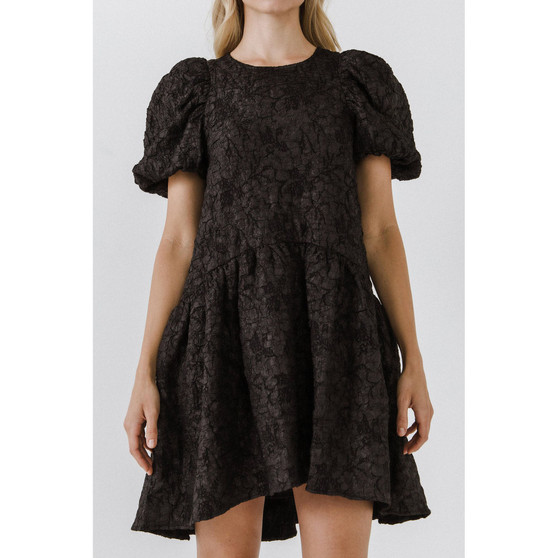 Women's Puff Sleeve Drop Waist Dress