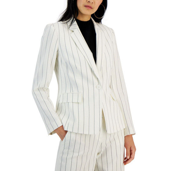 Women's Striped Notched Collar One-Button Jacket